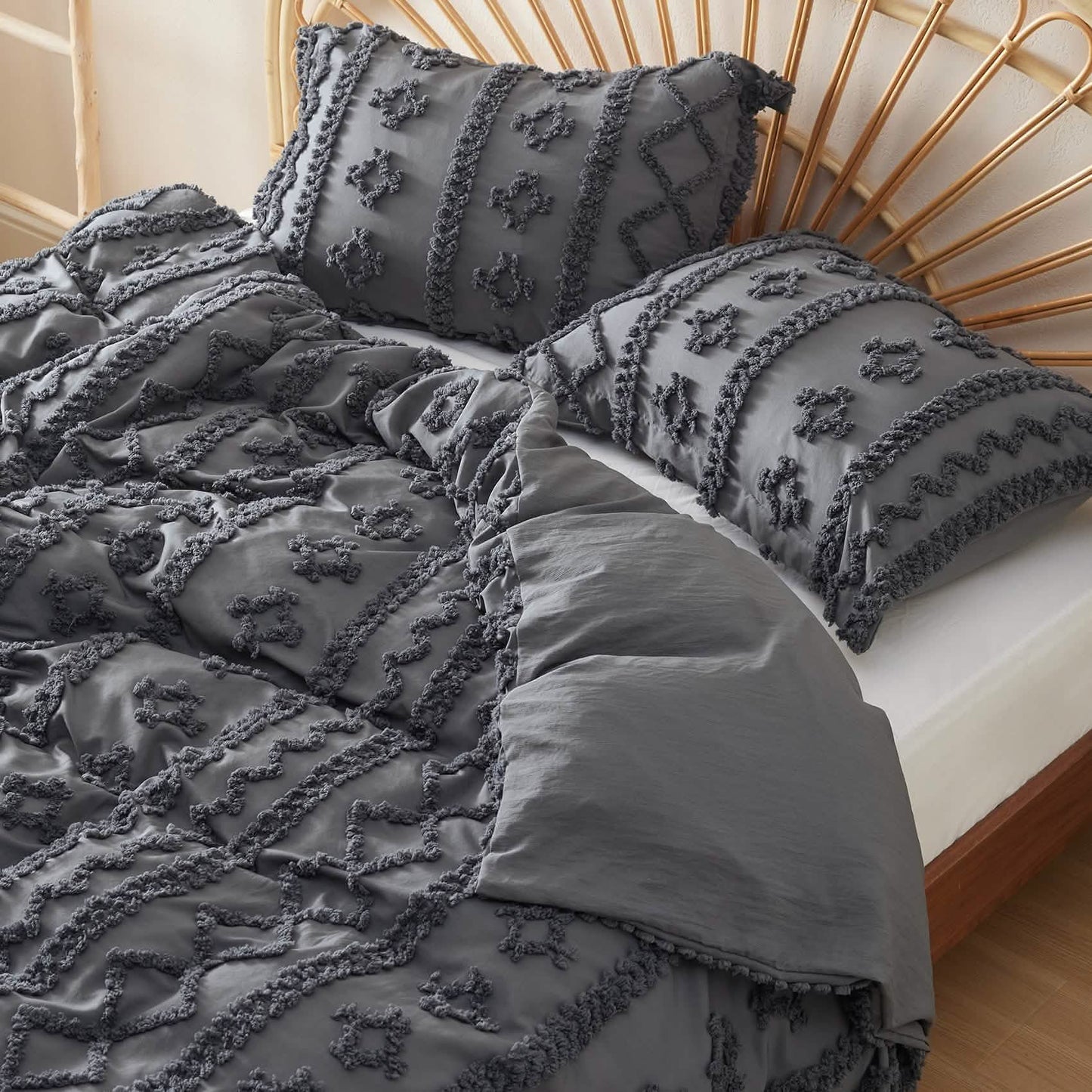 GentleSoft® Boho Tufted Embroidery Duvet Cover Set
